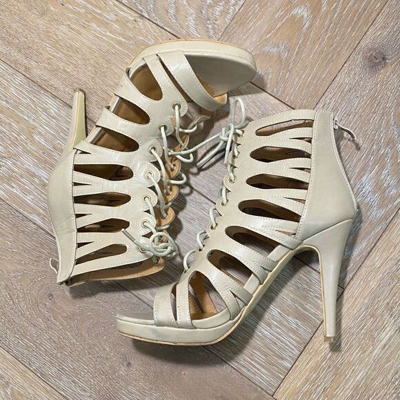 GALERIE-18 Women’s Sz 7.5 Open Toe Strappy Laser Cut Out High Heels Stilettos - Picture 8 of 13